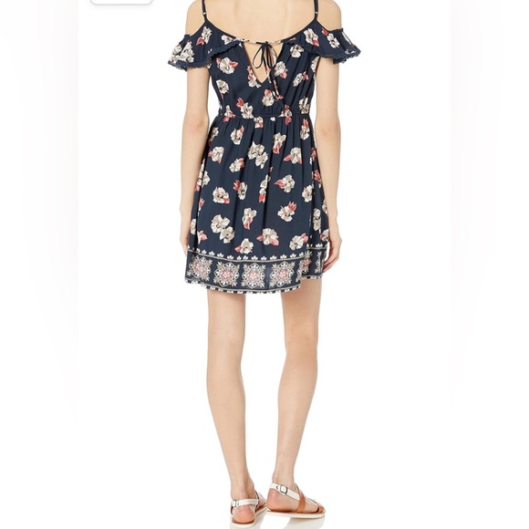 Angie Women's Navy Ruffle Top Sleeveless Floral Dress Sundress Size M - Picture 9 of 9